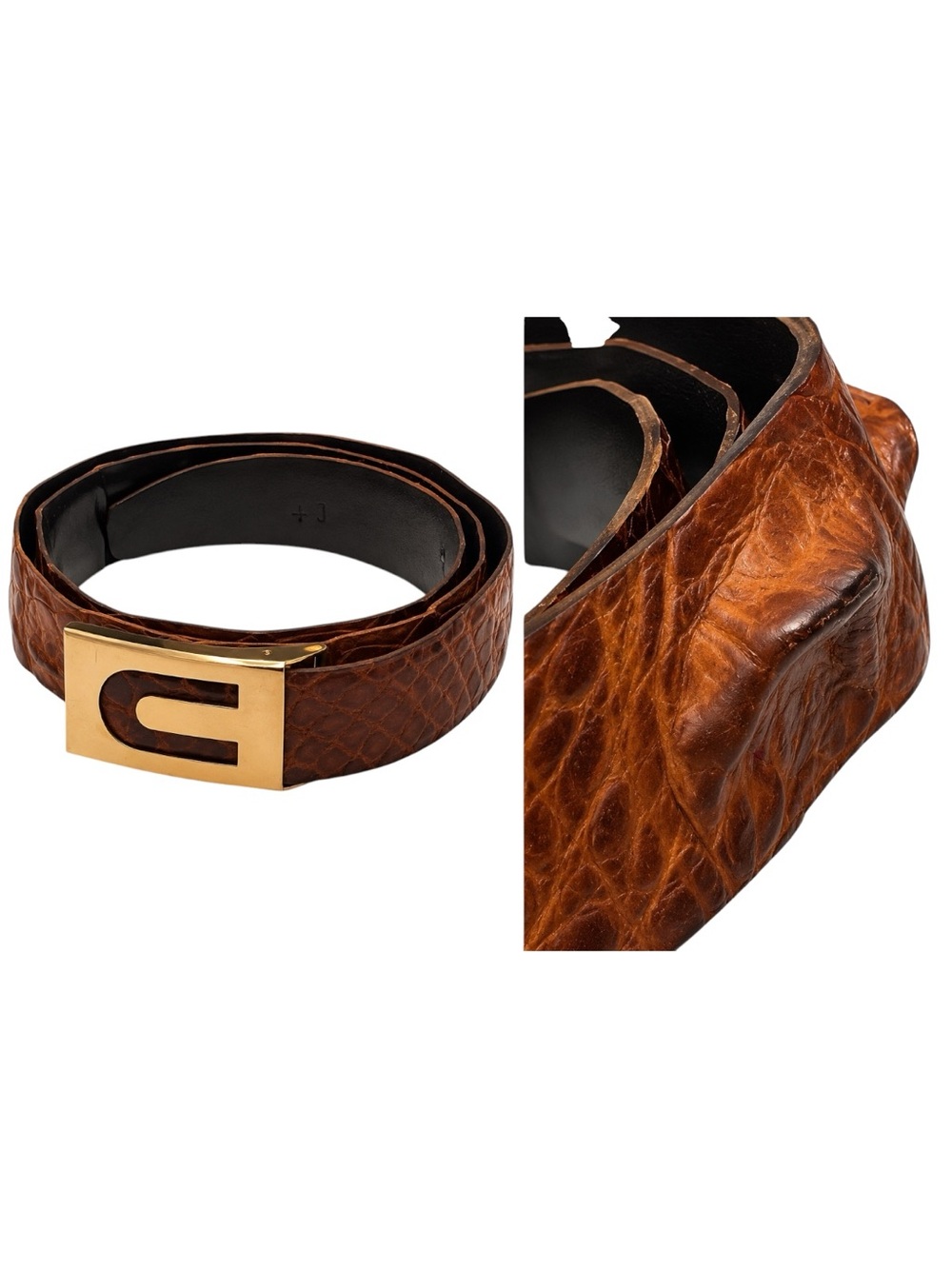 Jacob Genuine Crocodile Skin Belt Size 40 Brown Exotic Leather Gold Tone Buckle